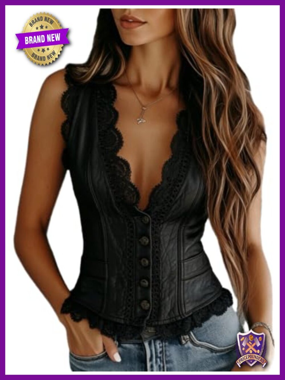 Faux Leather Vest Women Western Sleeveless Button Down Country Concert